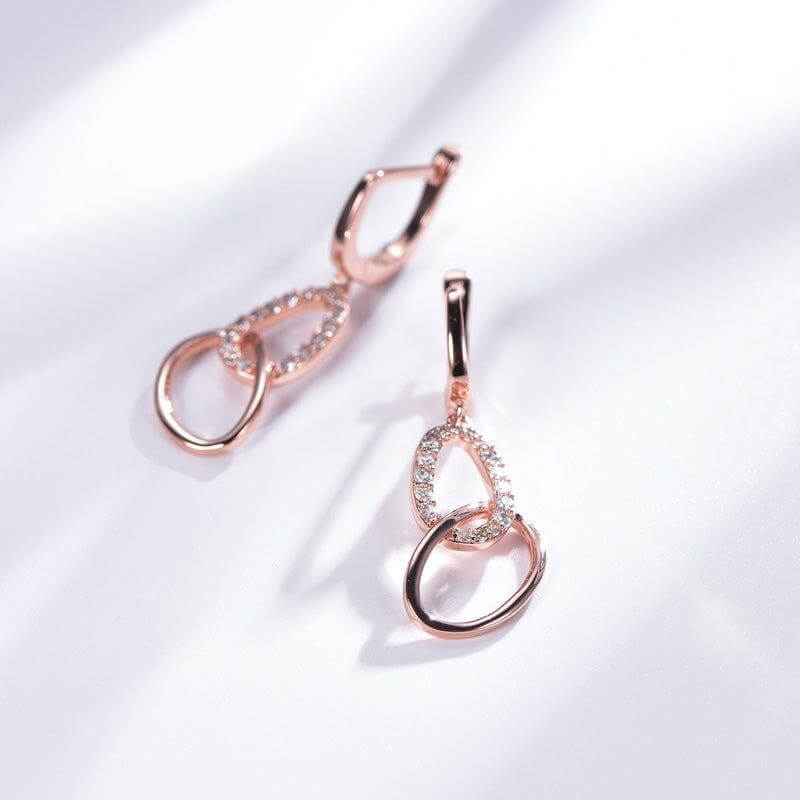 Chic Hoop Earrings White Stone Drop Earrings In Rose Gold Plated Sterling Silver - Trendolla Jewelry