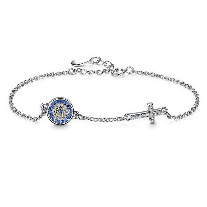 Children's Sterling Silver Evil Eye and Cross Bracelet - Trendolla Jewelry