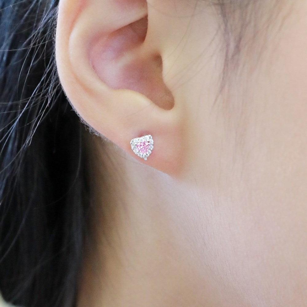 Children's Sterling Silver Tiny CZ Heart Baby Flat Back Earrings - Trendolla Jewelry