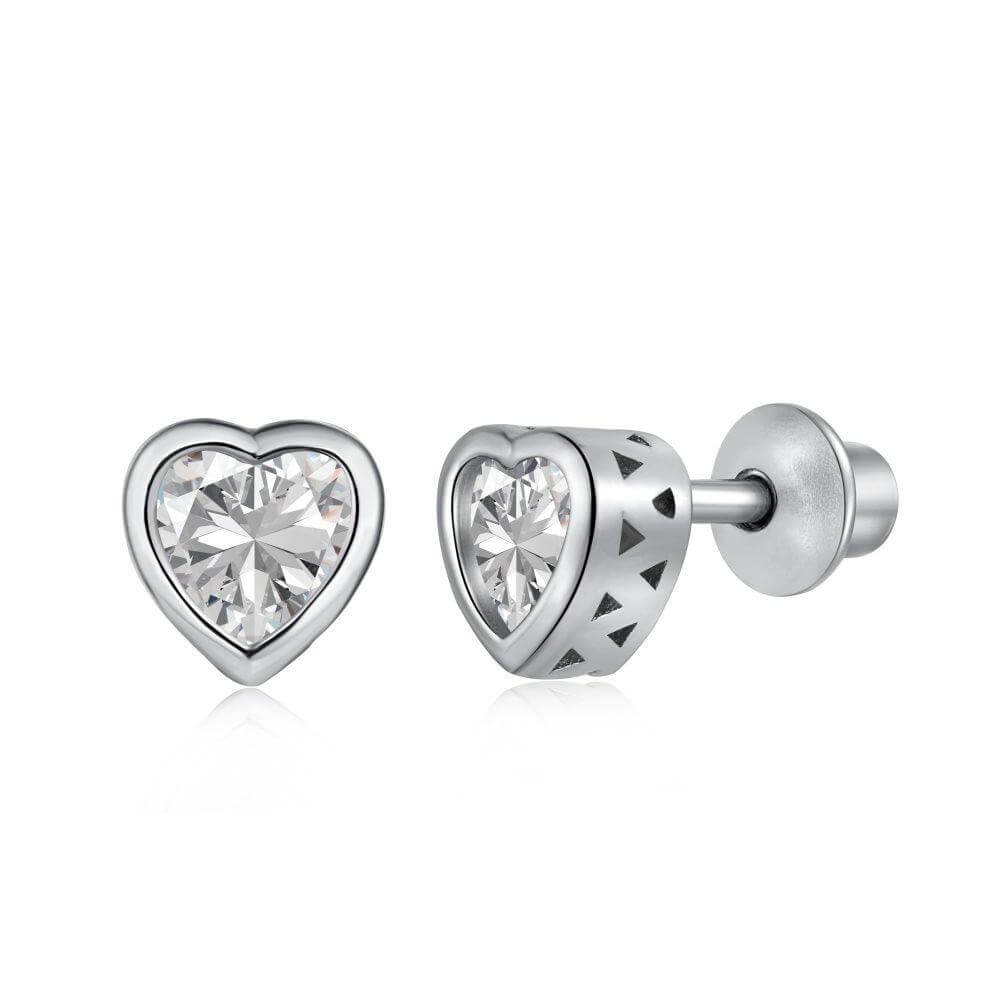 Children's Sterling Silver Tiny CZ Heart Baby Flat Back Earrings - Trendolla Jewelry