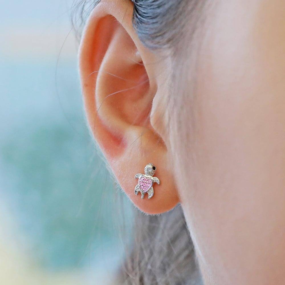 Children's Sterling Silver Turtle Earrings Baby Flat Back Earrings - Trendolla Jewelry
