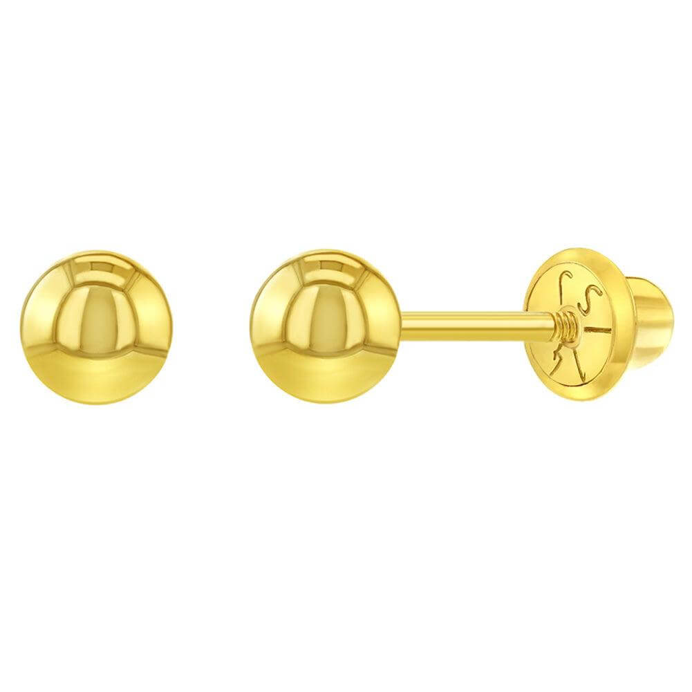 Classic Ball 3-6mm 14k Gold Plated Baby Children Screw Back Earrings - Trendolla Jewelry