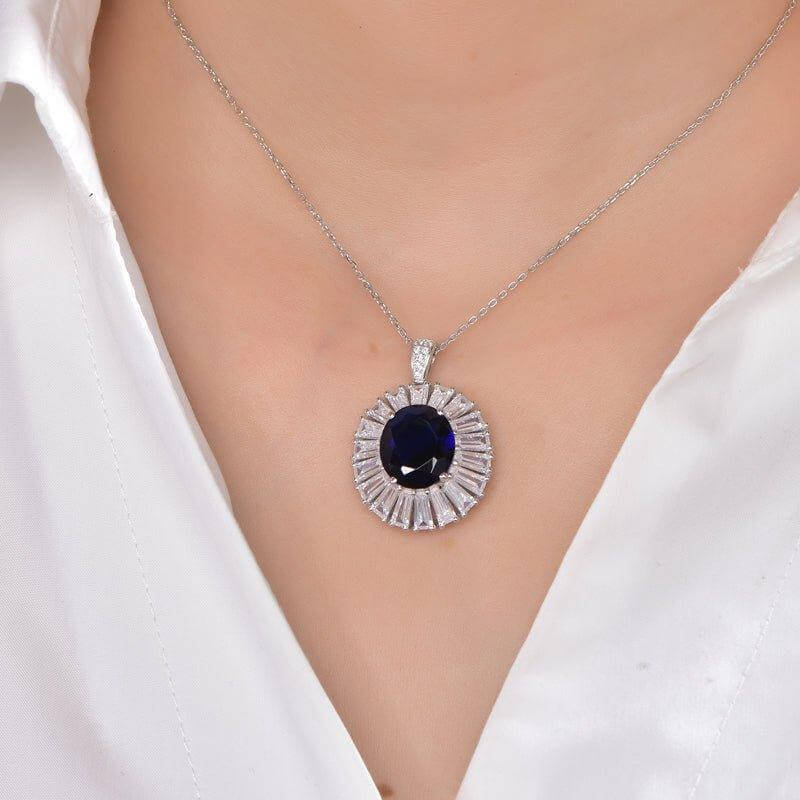 Classic Dark Blue Sapphire Necklace - Trendolla Jewelry