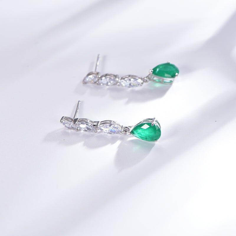 Classic Emerald Green Drop Earrings In Sterling Silver - Trendolla Jewelry