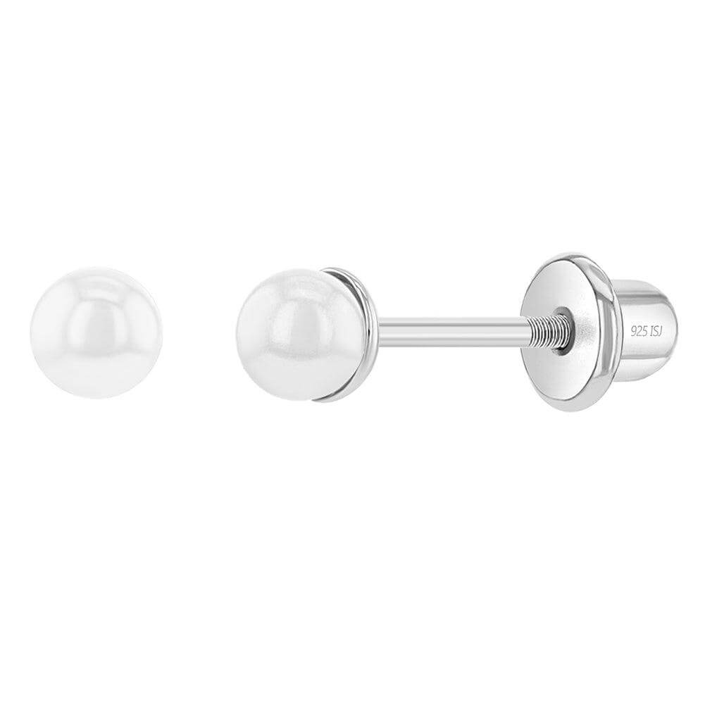 Classic Pearl White 3-5mm Sterling Silver Baby Children Screw Back Earrings - Trendolla Jewelry