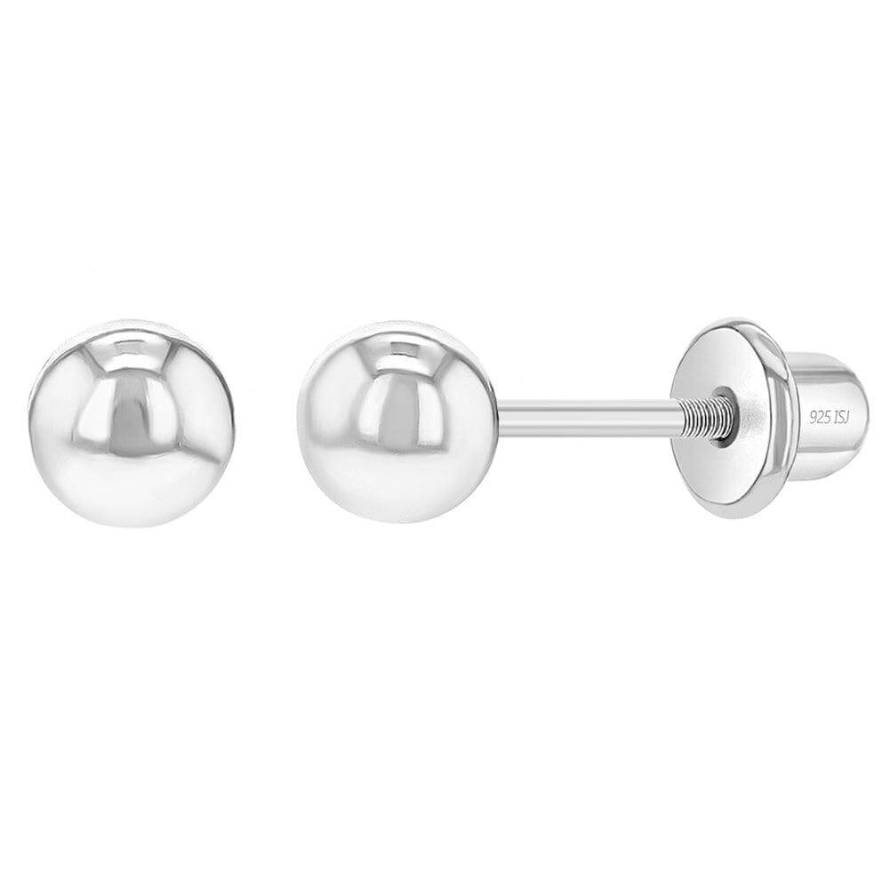 Classic Polished Ball 3-4mm Sterling Silver Baby Children Screw Back Earrings - Trendolla Jewelry