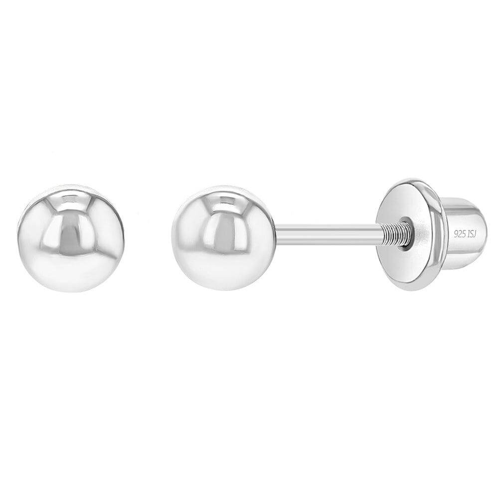 Classic Polished Ball 3-4mm Sterling Silver Baby Children Screw Back Earrings - Trendolla Jewelry