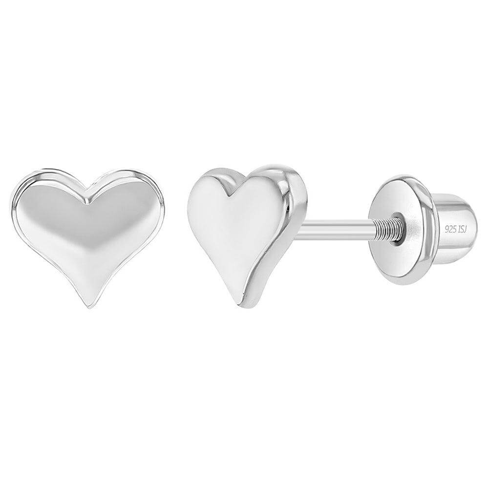 Classic Polished Heart Sterling Silver Baby Children Screw Back Earrings - Trendolla Jewelry