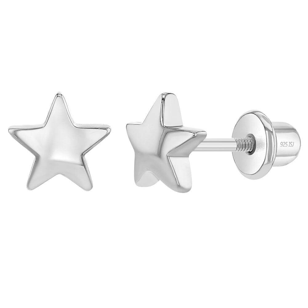 Classic Polished Star Sterling Silver Baby Children Screw Back Earrings - Trendolla Jewelry