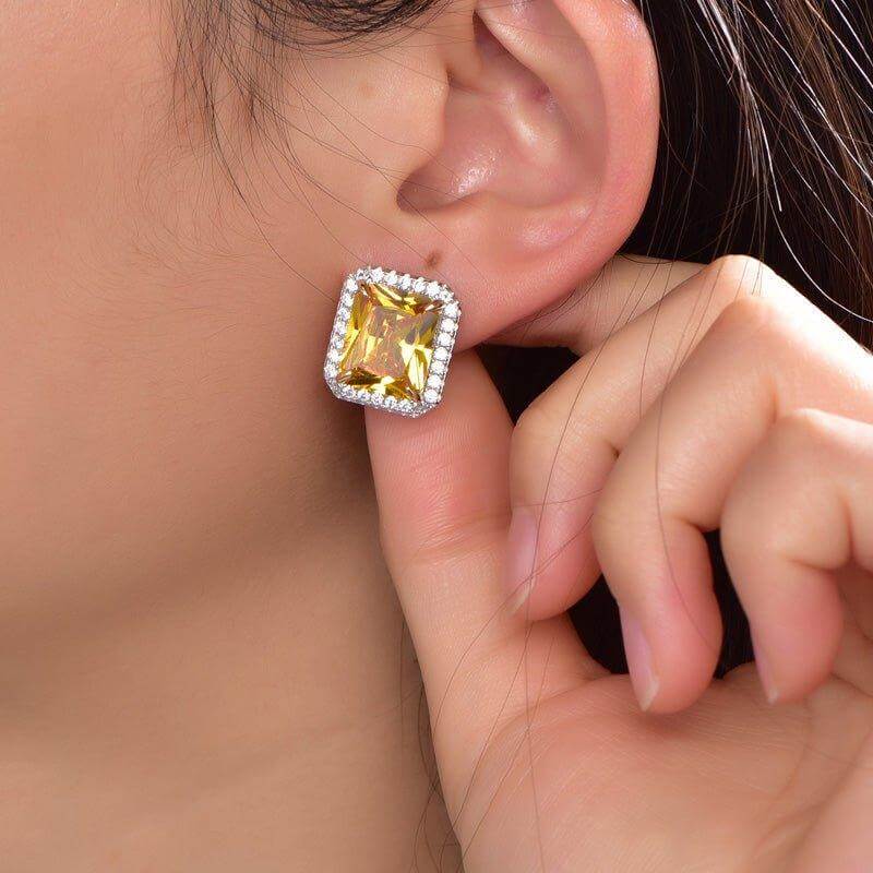 Classic Yellow Topaz Princess Cut Stud Earrings - Trendolla Jewelry