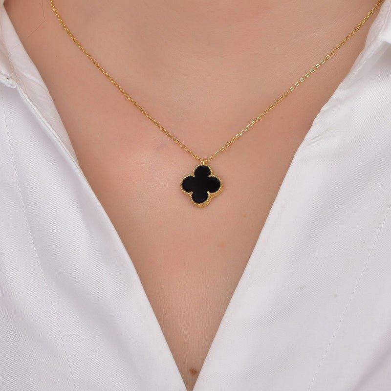 Clover Black Agate Necklace - Trendolla Jewelry