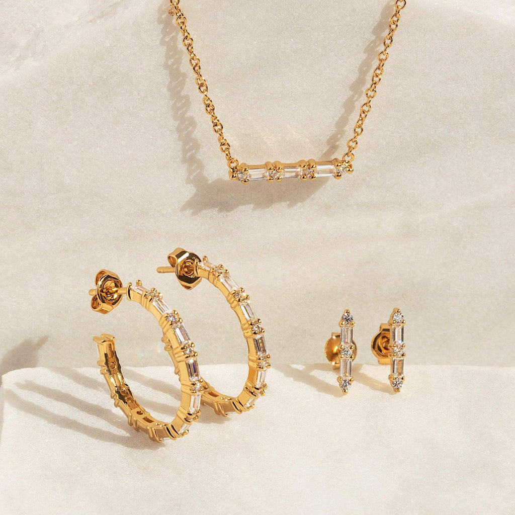 Cluster Baguette Hoop Earrings - Trendolla Jewelry