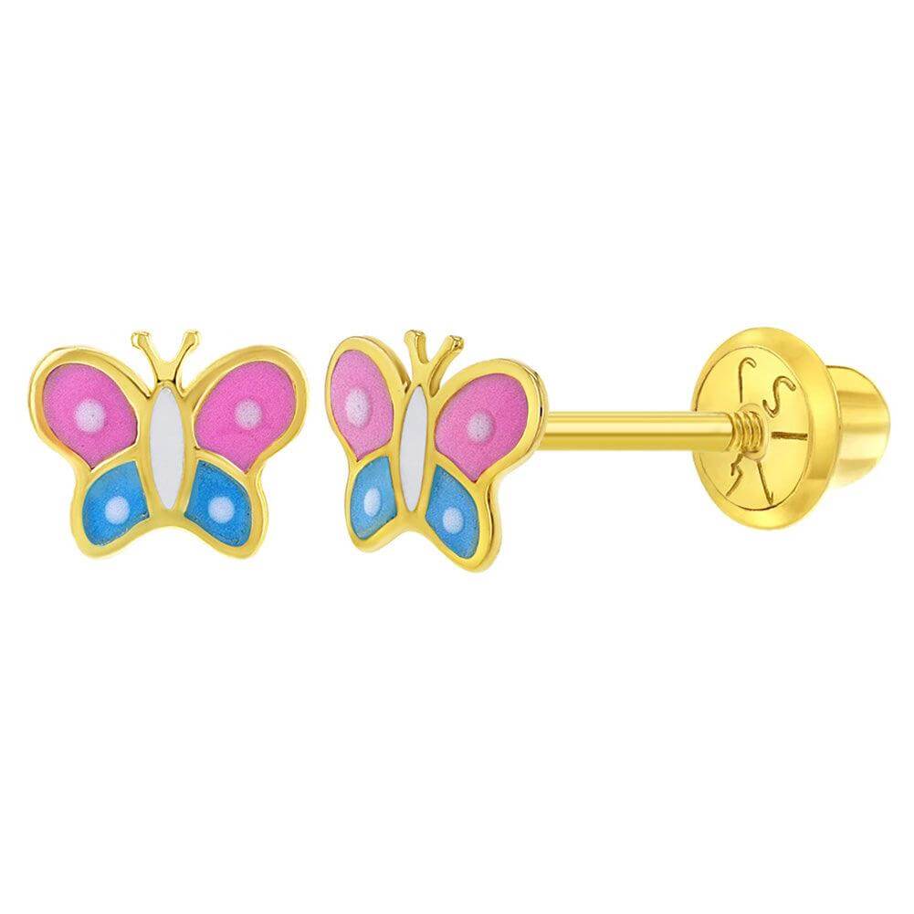 Colorful Butterfly Sterling Silver Baby Children Screw Back Earrings - Trendolla Jewelry