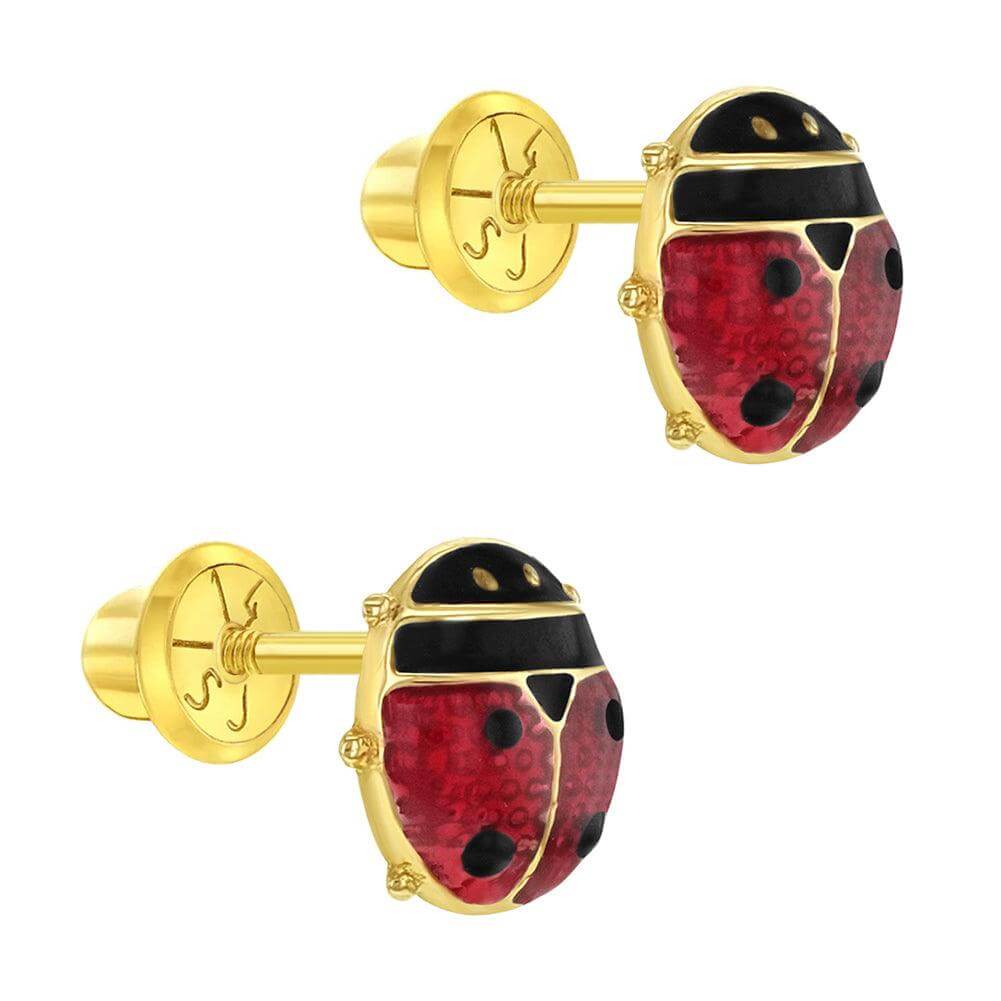 Colorful Ladybug Sterling Silver Baby Children Screw Back Earrings - Trendolla Jewelry