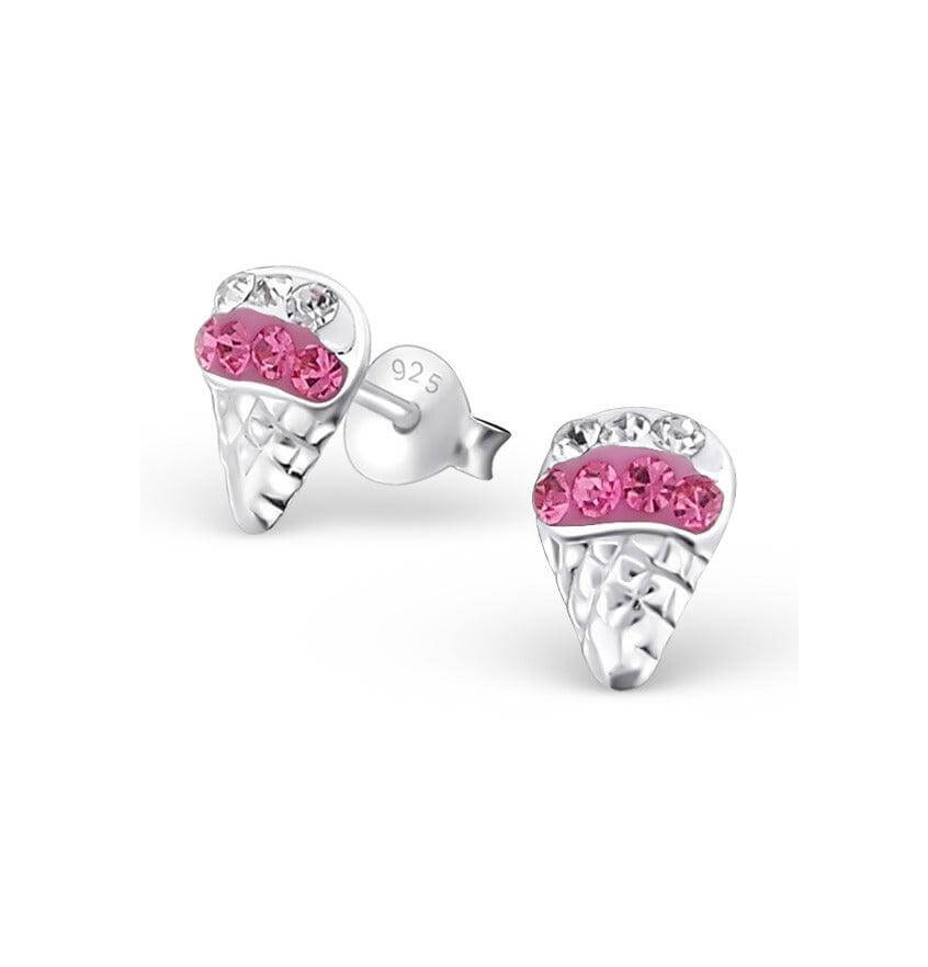 Crystal Pink Ice Cream Cones Baby Children Earrings - Trendolla Jewelry