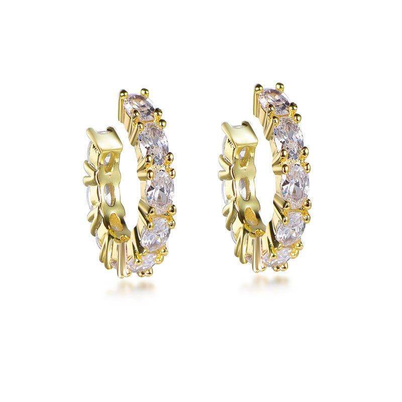 Simulated Diamond Hoop Earrings In Yellow Gold Plated Sterling Silver - Trendolla Jewelry