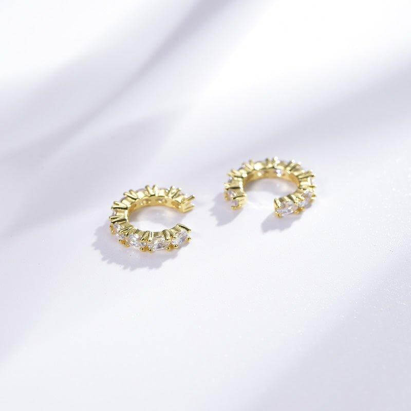 Simulated Diamond Hoop Earrings In Yellow Gold Plated Sterling Silver - Trendolla Jewelry