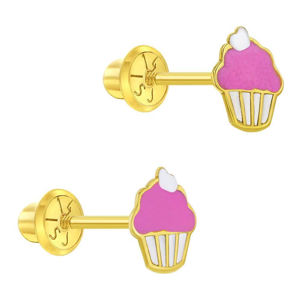 Cupcake with Heart Sterling Silver Baby Children Screw Back Earrings - Trendolla Jewelry