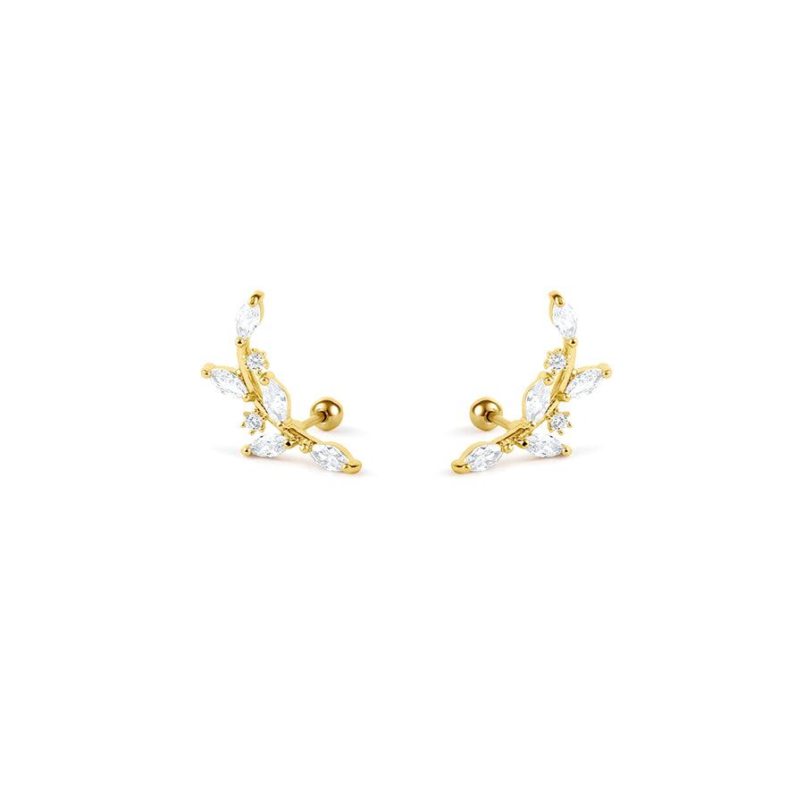 Curved Floral Crawler Piercing Barbell Earrings Ball Back Earrings Nap Earrings - Trendolla Jewelry