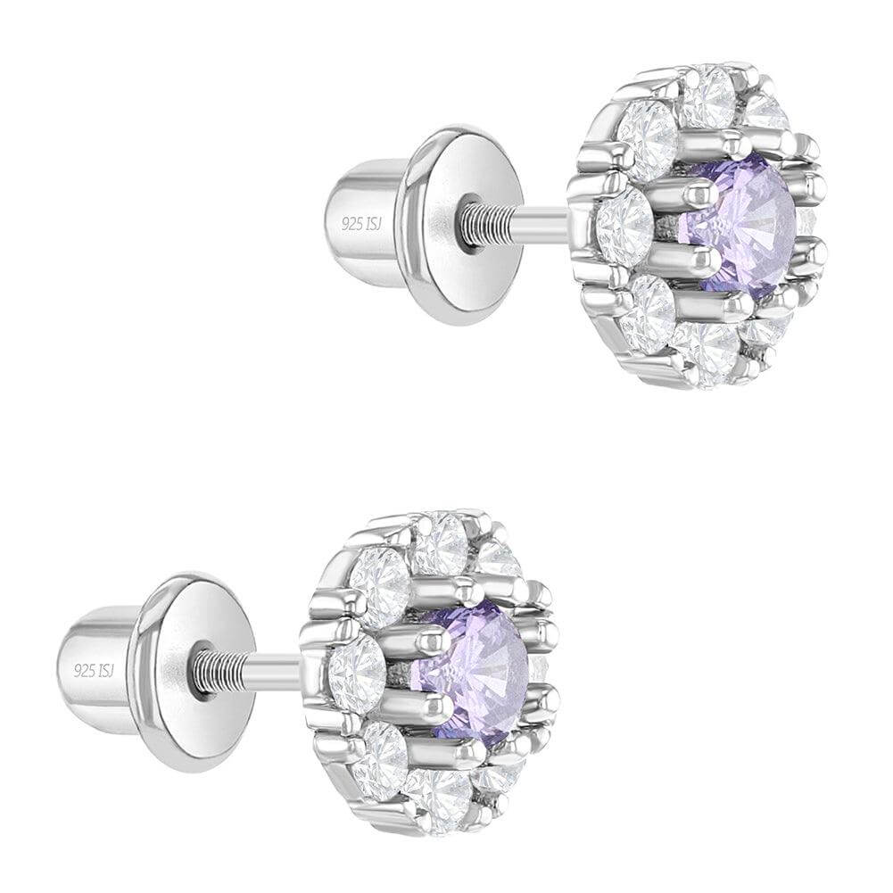 CZ Encircling Solitaire Sterling Silver Baby Children Screw Back Earrings - Trendolla Jewelry