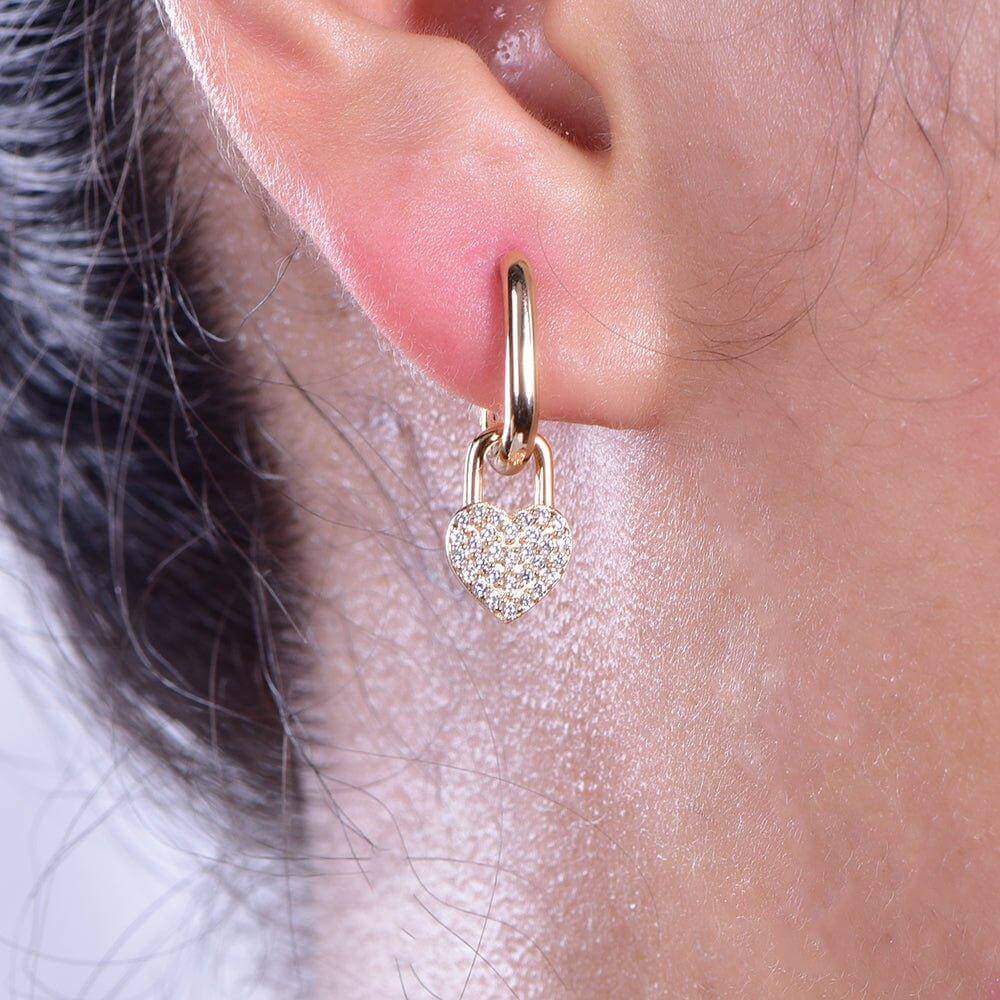 Dangle Hoop Earrings with Charm Cubic Zirconia Heart - Trendolla Jewelry