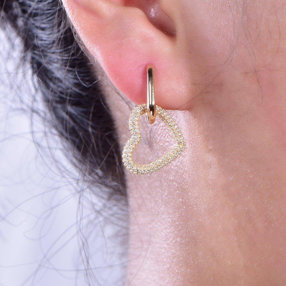 Dangle Hoop Earrings with Charm Cubic Zirconia Heart - Trendolla Jewelry