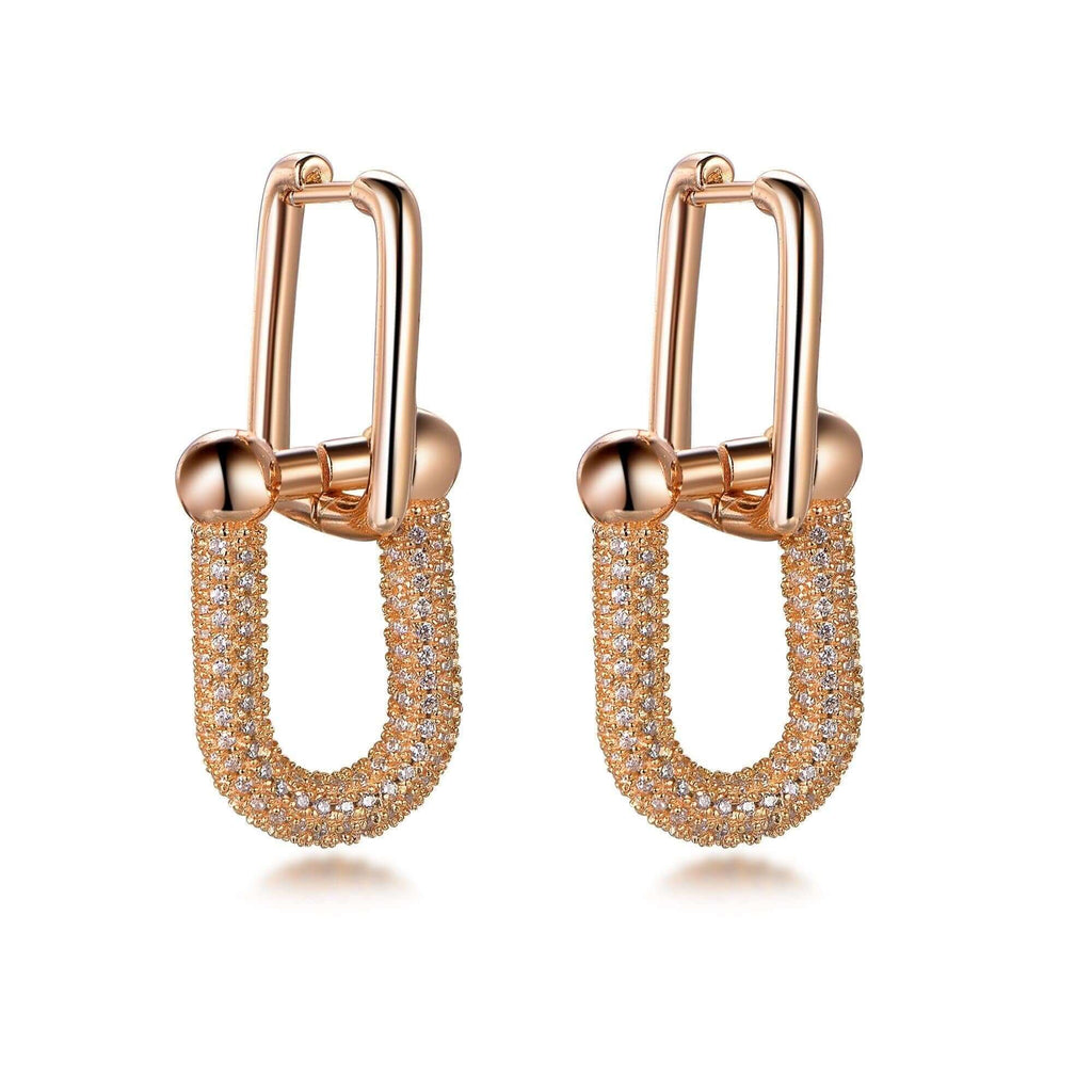 Dangle Hoop Earrings with Charm Cubic Zirconia Letter U - Trendolla Jewelry