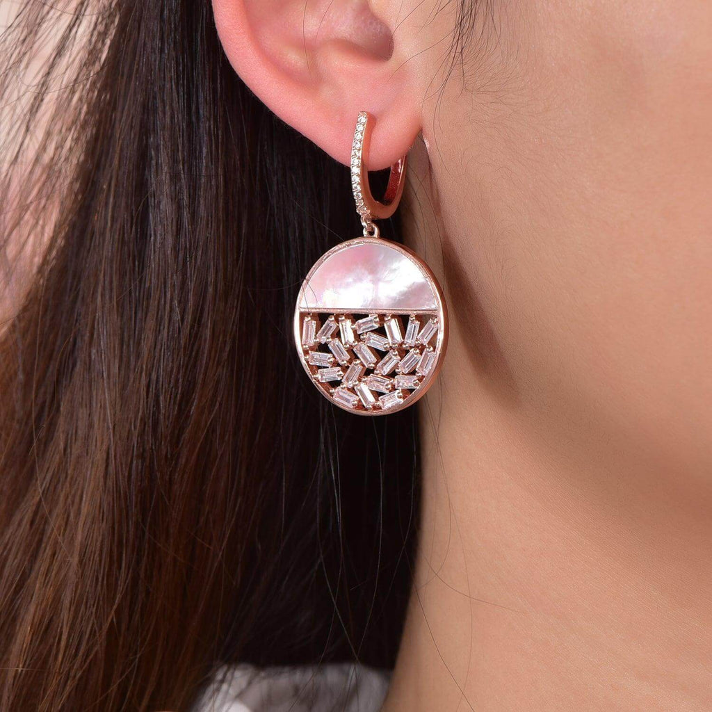 Dangle Hoop Earrings with Charm Cubic Zirconia Round - Trendolla Jewelry