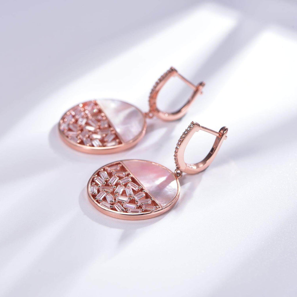 Dangle Hoop Earrings with Charm Cubic Zirconia Round - Trendolla Jewelry