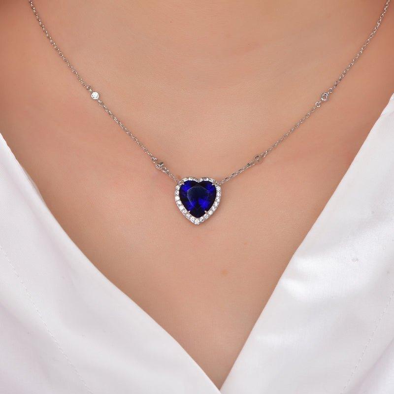 Dark Blue Sapphire Heart Cut Necklace - Trendolla Jewelry