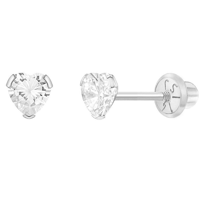 Delicate Cubic Zirconia Heart 4mm Baby Children Screw Back Earrings - Trendolla Jewelry