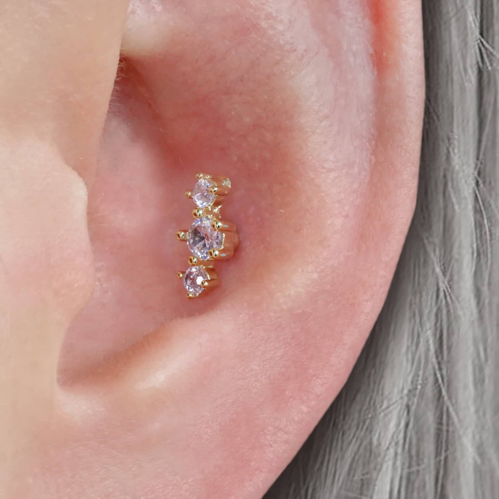 Triple Pink Tourmaline Ball Back & Flat Back Cartilage Earrings