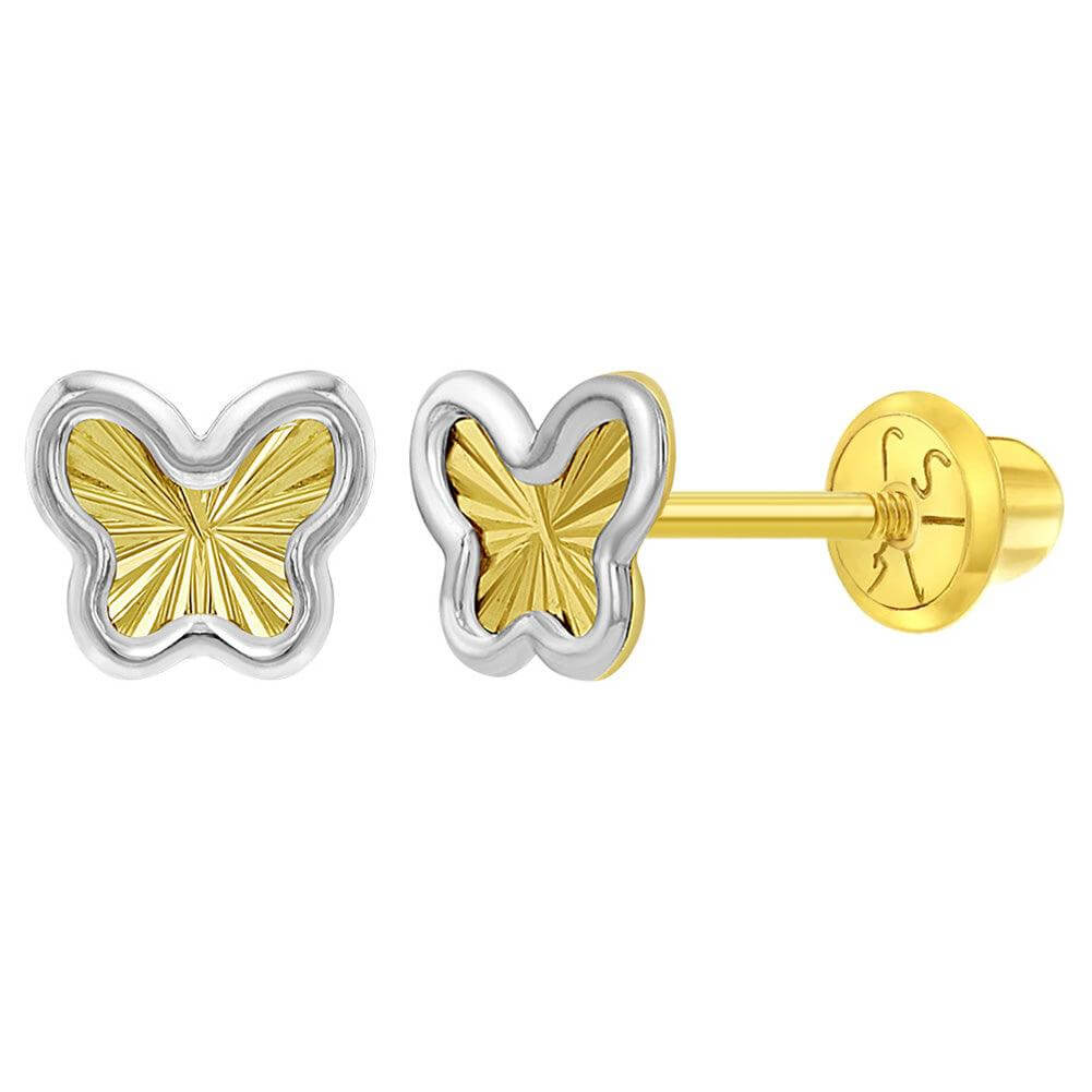 Butterfly earrings for children in 10K yellow gold with cubic zirconia.  Color: yellow | Doucet Latendresse