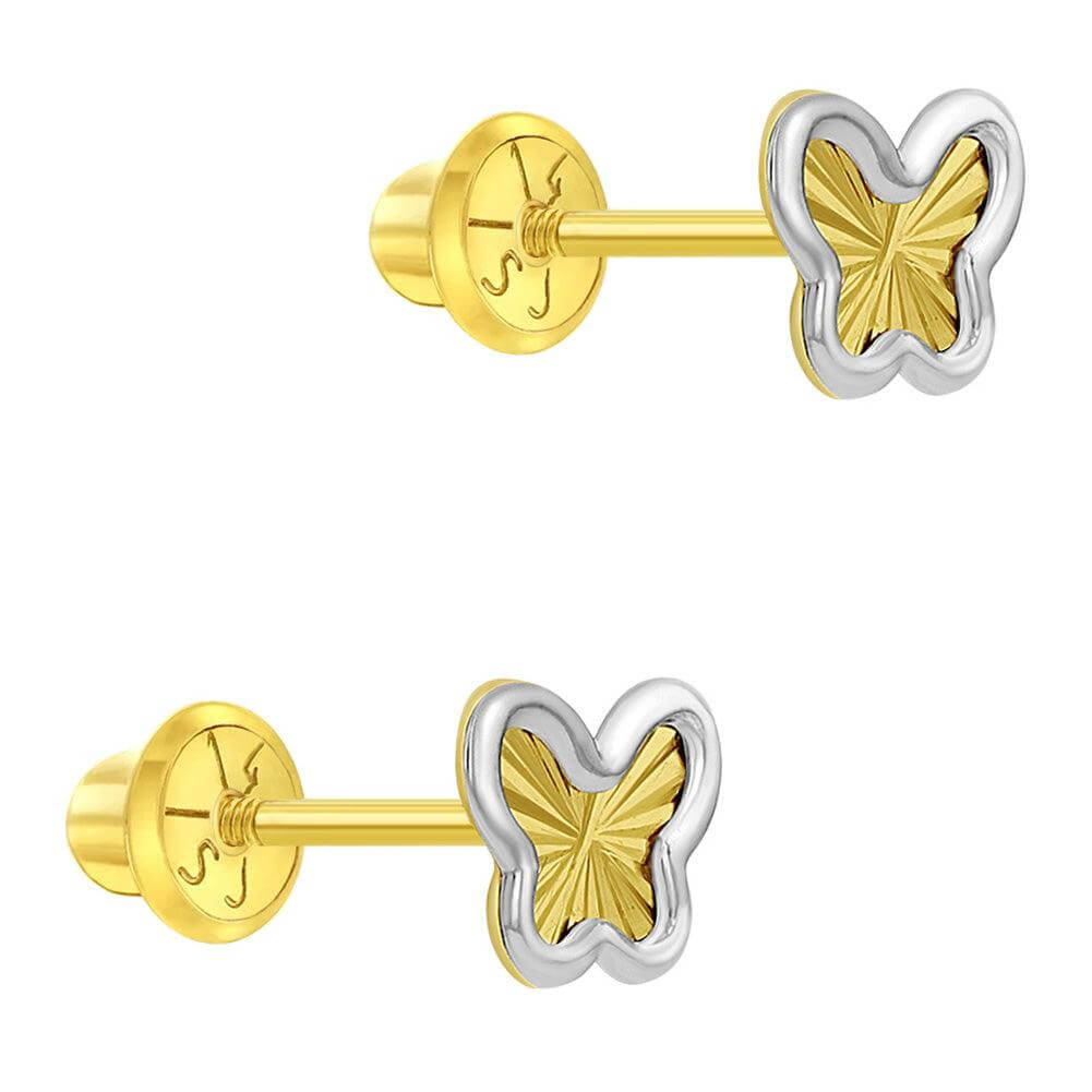 Diamond Cut Butterfly Baby Children Screw Back Earrings - Trendolla Jewelry