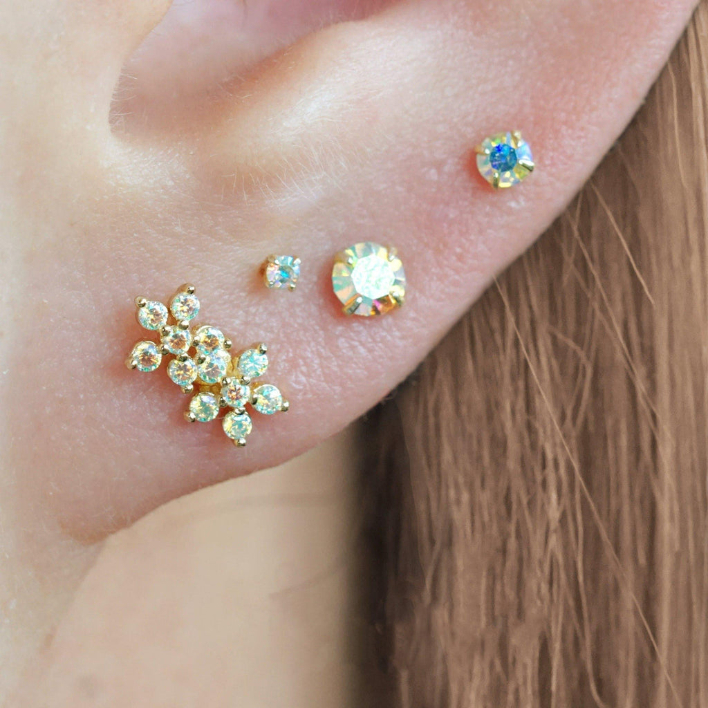Double Flower Labret Piercing & Flat Back Earrings 16g, 18g, 20g - Trendolla Jewelry