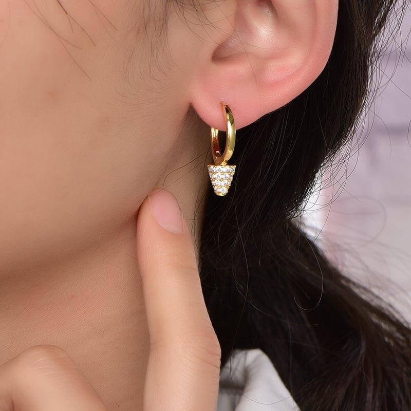 Drop Dangle Hoop Earrings with Charm Cone Cubic Zirconia - Trendolla Jewelry
