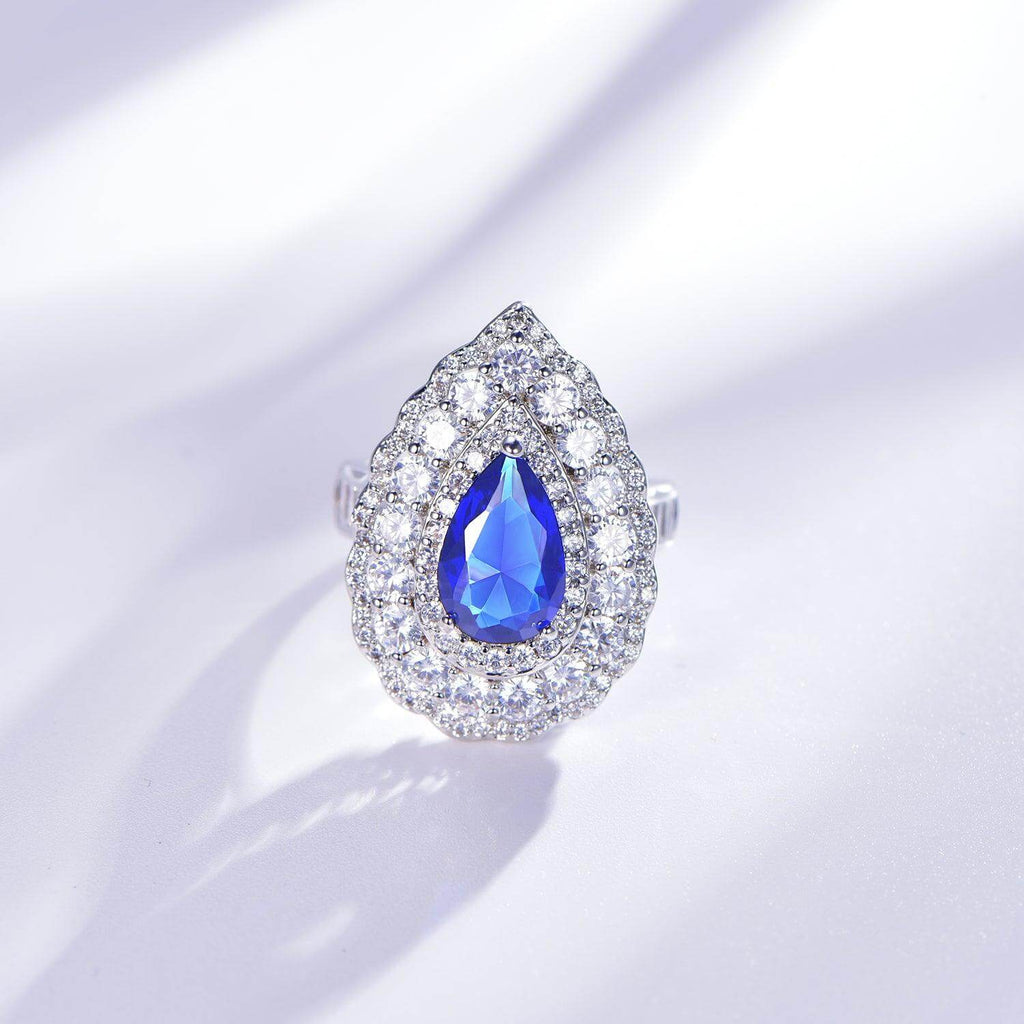 Elegant Blue Sapphire Pear Cut Engagement Ring - Trendolla Jewelry