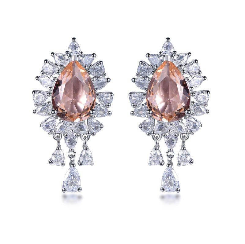 Elegant Champagne Pear Cut Drop Earrings In Sterling Silver - Trendolla Jewelry