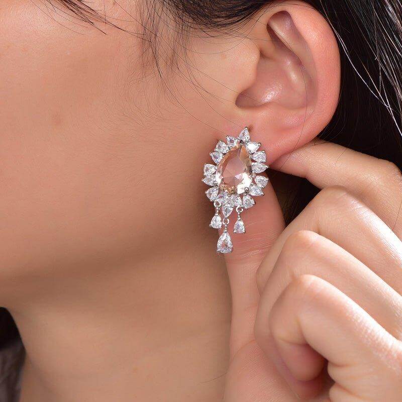 Elegant Champagne Pear Cut Drop Earrings In Sterling Silver - Trendolla Jewelry