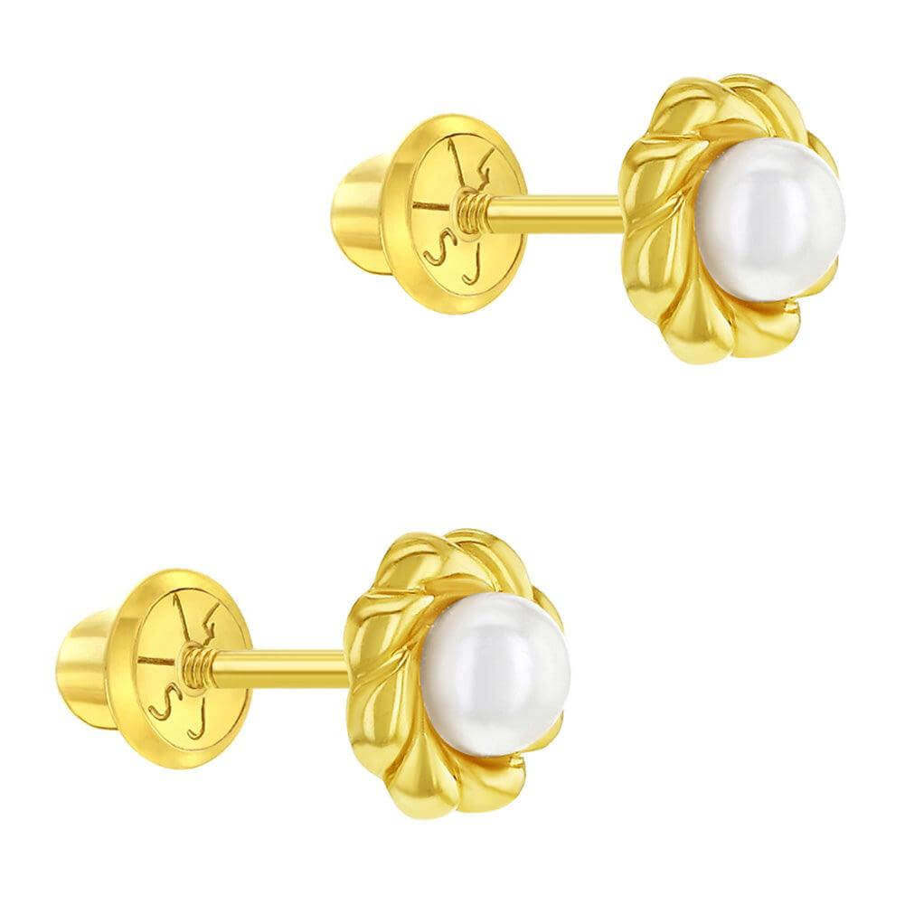 Elegant Freshwater Pearl 14k Gold Plated Sterling Silver Baby Children Screw Back Earrings - Trendolla Jewelry