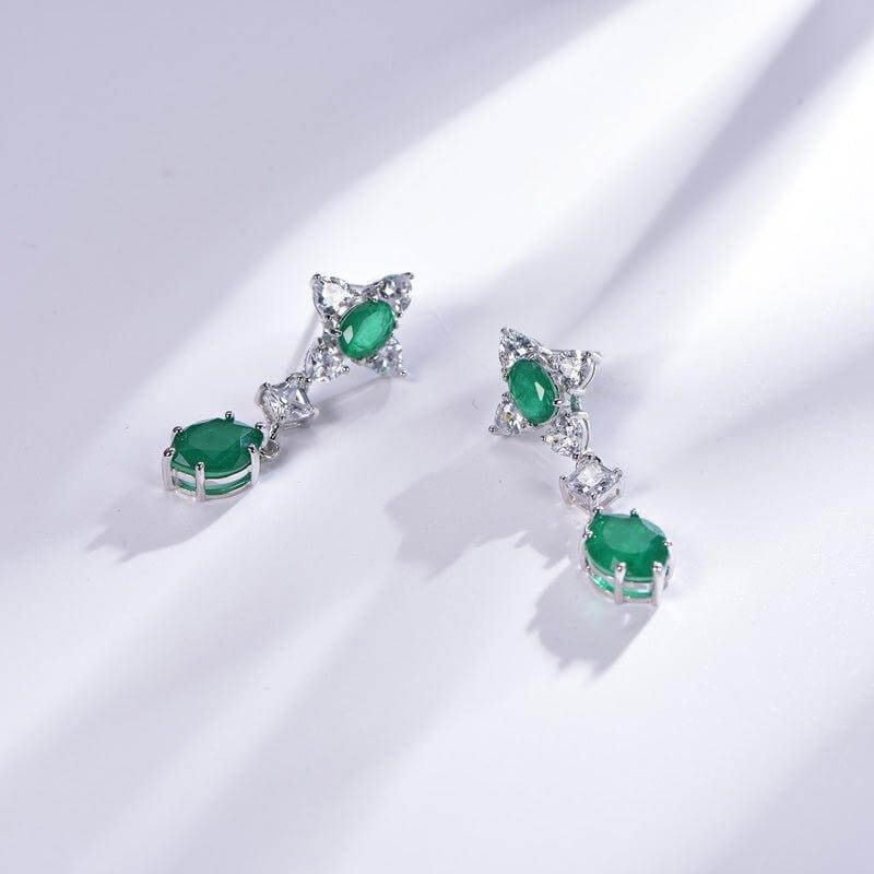 Emerald Green Oval Cut Drop Earrings In Sterling Silver - Trendolla Jewelry