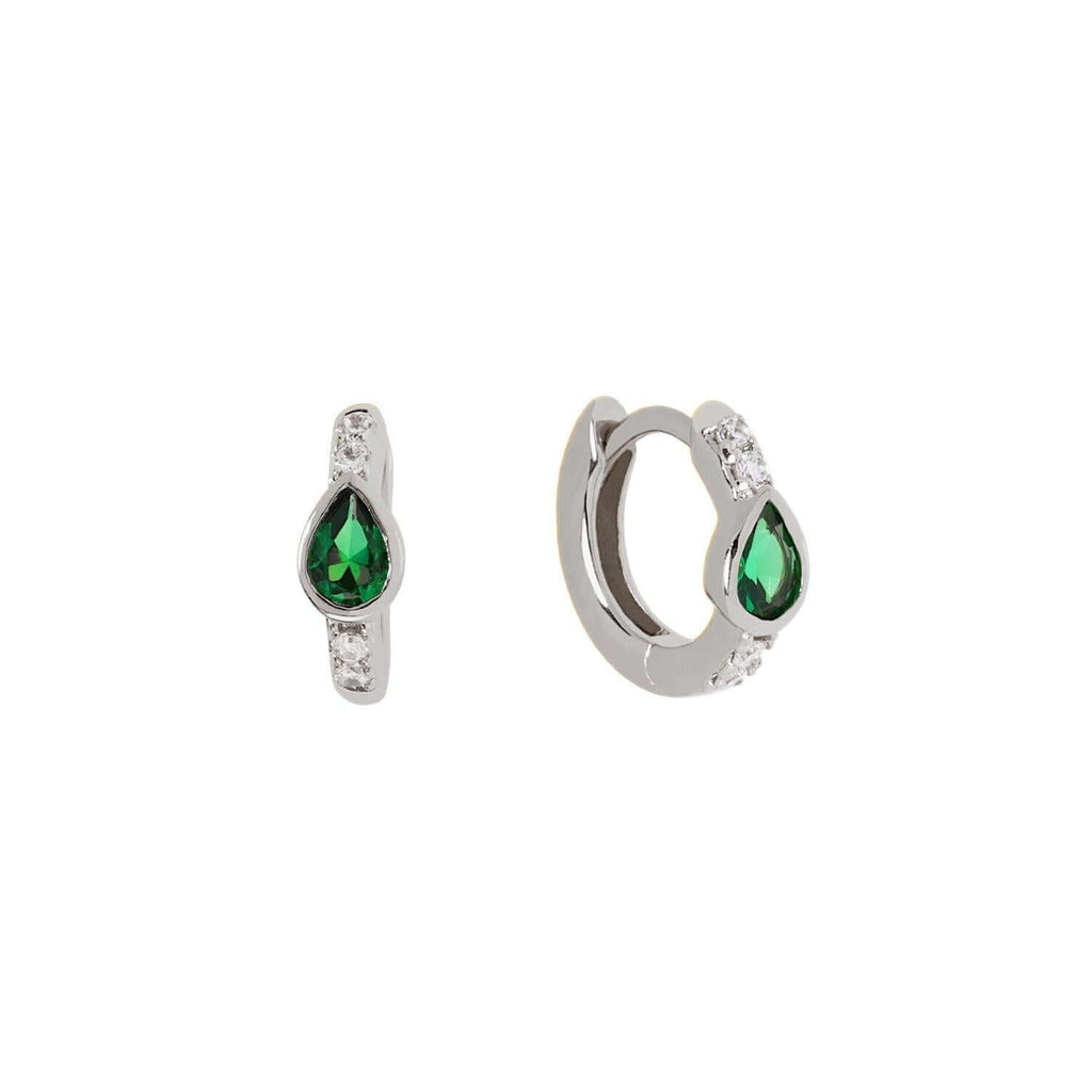 Emerald Teardrop Huggie Hoop Earrings - Trendolla Jewelry