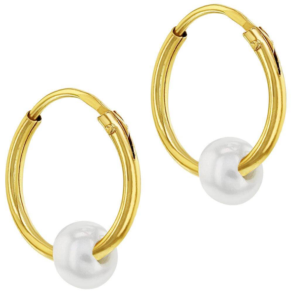 Endless Hoop with Pearl 8-10mm Sterling Silver Baby Children Earrings - Trendolla Jewelry
