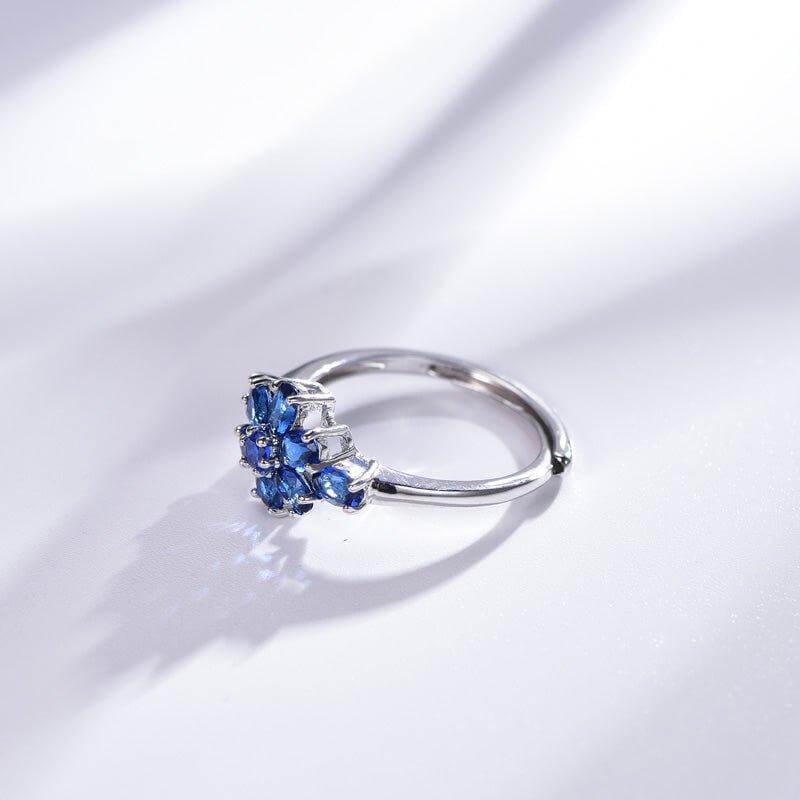 Flower Aquamarine Blue Oval Cut Engagement Ring - Trendolla Jewelry