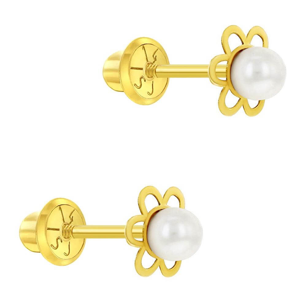 Flower Freshwater Pearl 5mmSterling Silver Baby Children Screw Back Earrings - Trendolla Jewelry