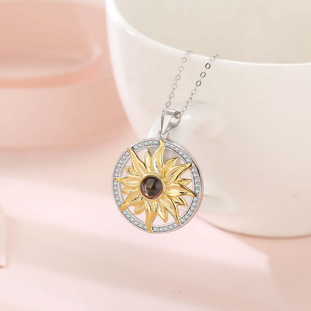 Sunflower Necklace with Picture Inside