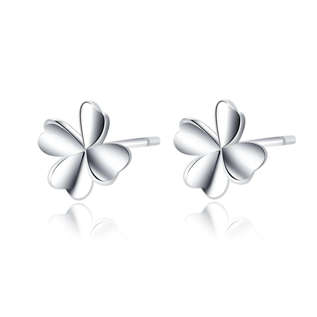 Four-leaf Clover Earrings 18ct White Gold Plated Vermeil on Sterling Silver of Trendolla - Trendolla Jewelry