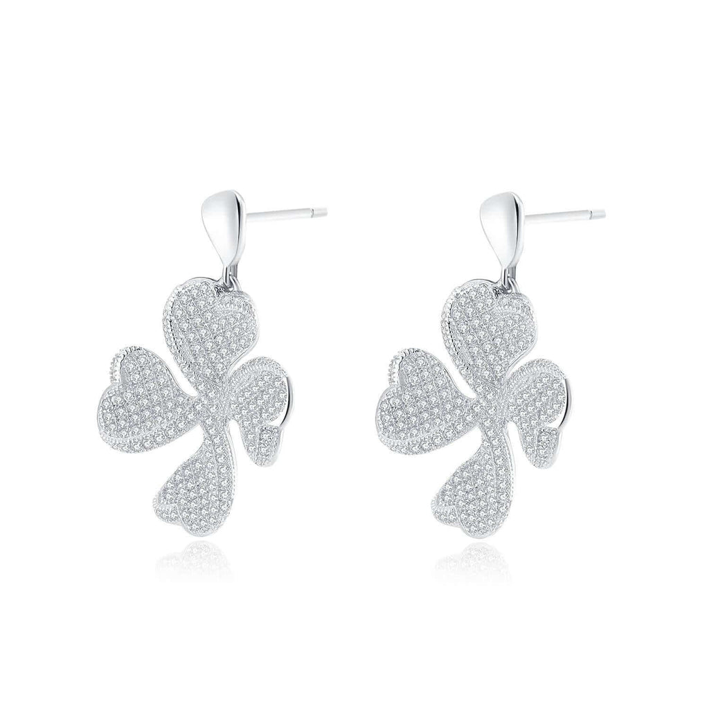 Four leaf clover Earrings 18ct White Gold Plated Vermeil on Sterling Silver of Trendolla - Trendolla Jewelry