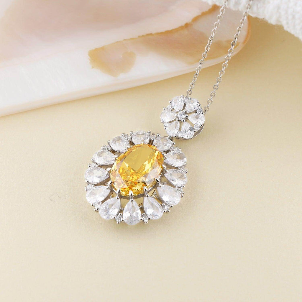 Natural Gemstone Necklace Garnet Birthstone 925 Sterling Silver Diamond Pendant Necklace - Trendolla Jewelry