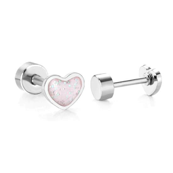 Glitter Enamel Heart Baby Children Screw Back Earrings - Trendolla Jewelry